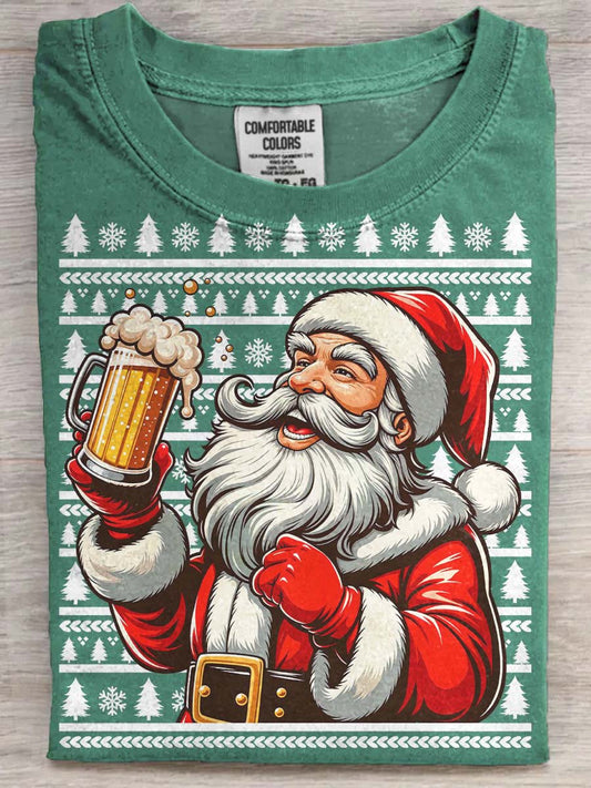 Père Noël Boire Bière Imprimer T-shirt décontracté à manches courtes
