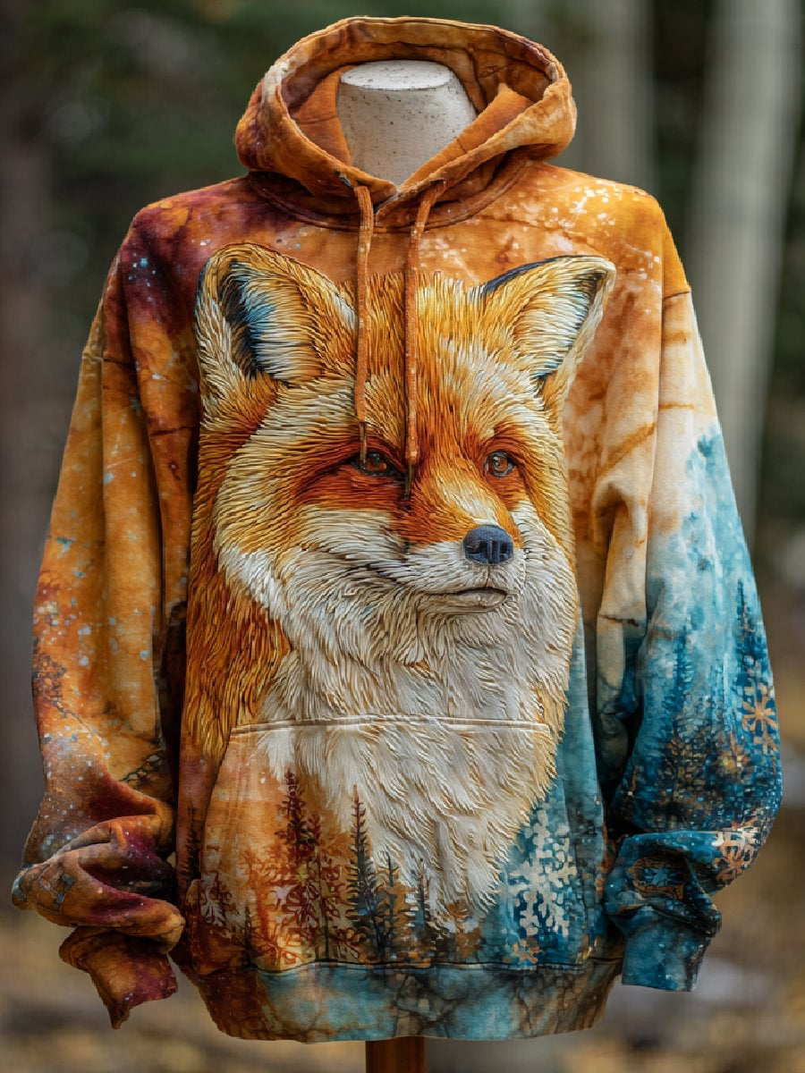Sweat à capuche décontracté Fox Art Print pour hommes