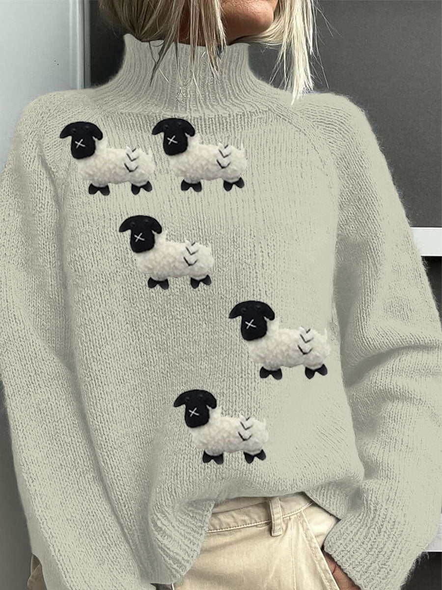 Mignon Mouton Imprimer Mock Neck Pull Femme