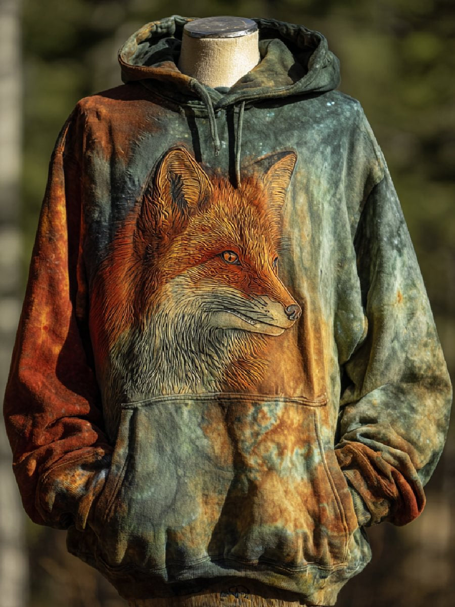 Sweat à capuche décontracté Fox Art Print pour hommes