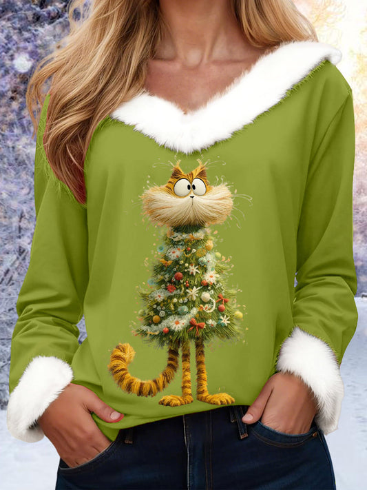 Arbre de Noël Animal V-Neck Tops pour femmes