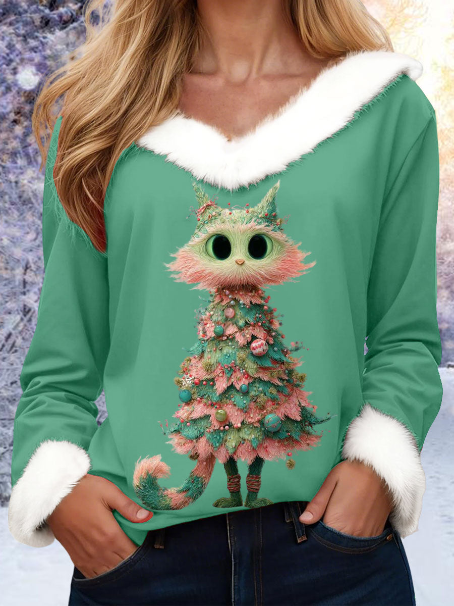 Arbre de Noël Animal V-Neck Tops pour femmes