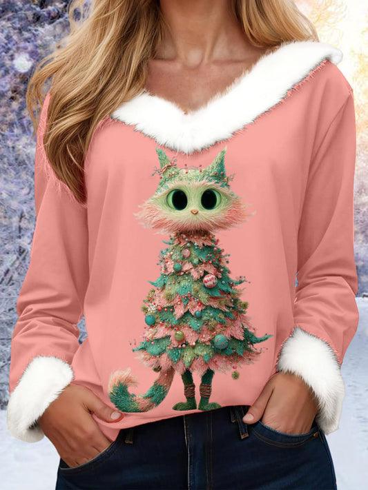 Arbre de Noël Animal V-Neck Tops pour femmes