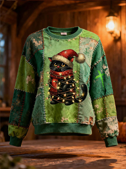 Sweatshirts Femme Noël Chat Noir Imprimé