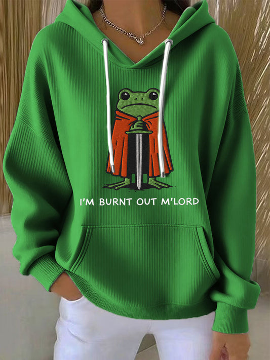 Chandail à capuchon brodé I'm Burnt Out M'Lord Frog Femme