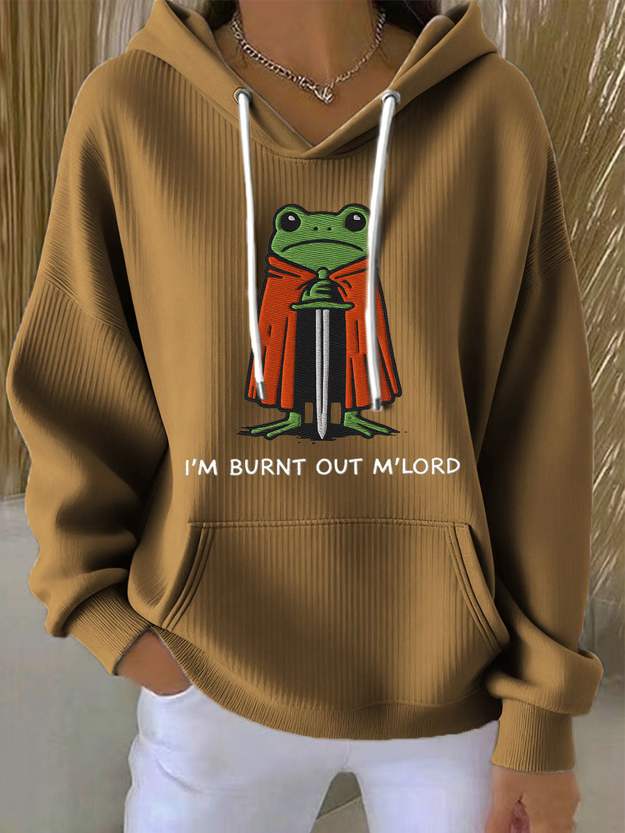 Chandail à capuchon brodé I'm Burnt Out M'Lord Frog Femme