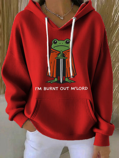 Chandail à capuchon brodé I'm Burnt Out M'Lord Frog Femme