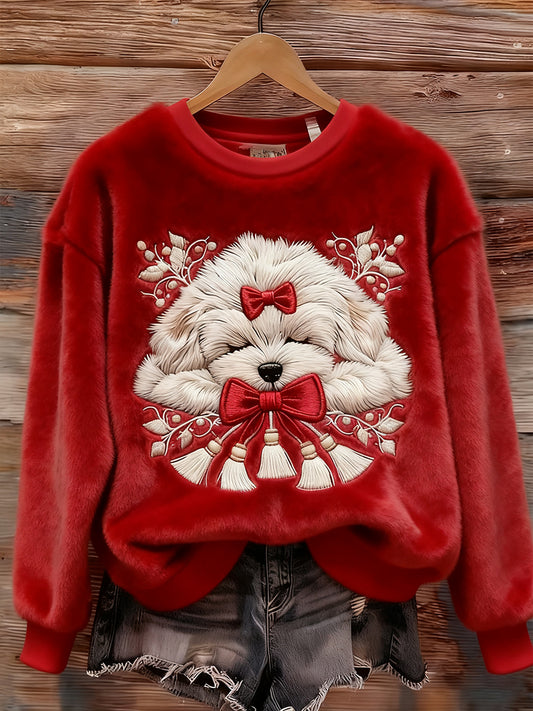 Les femmes de Noël Dormir Fuzzy Dog Art Cozy Sweatshirt en peluche