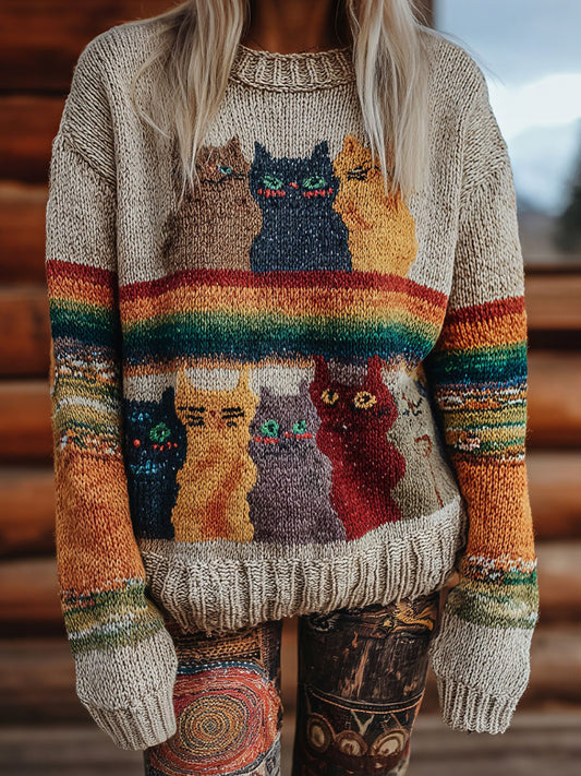 Hauts Vintage Cats Print pour femmes