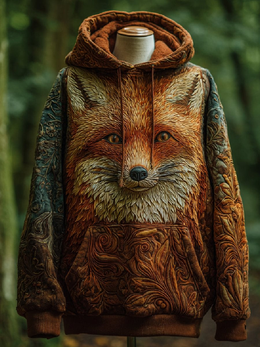 Sweat à capuche décontracté Fox Art Print pour hommes