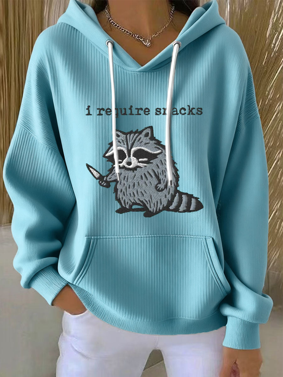 Sweat à capuche brodé drôle de raton laveur pour femmes