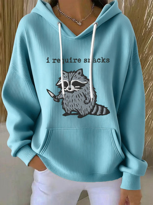 Sweat à capuche brodé drôle de raton laveur pour femmes