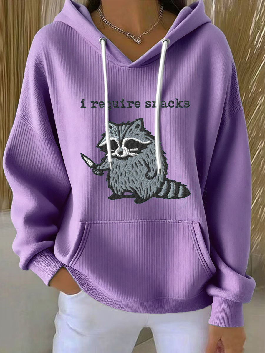 Sweat à capuche brodé drôle de raton laveur pour femmes