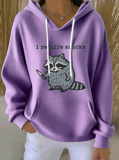 Sweat à capuche brodé drôle de raton laveur pour femmes