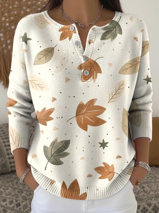 Thanksgiving Femme Mignon Automne Feuille Art V-Neck Pull