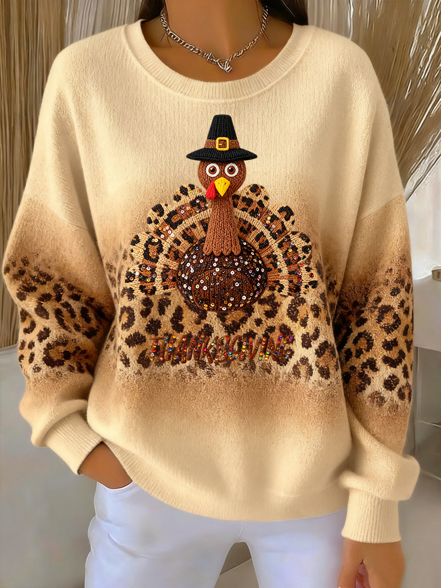 Pull à imprimé léopard pour femme Thanksgiving