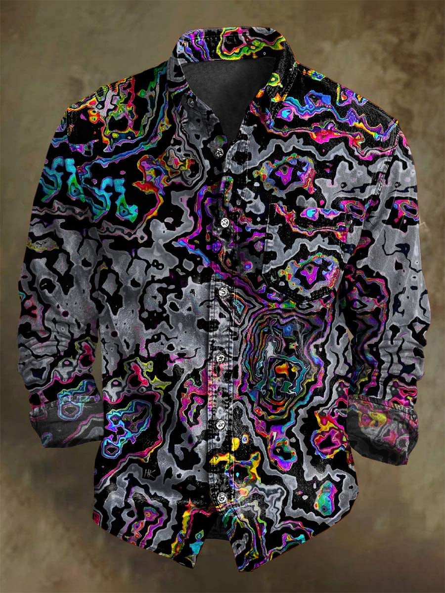 Chemise décontractée à manches longues imprimée abstraite colorée