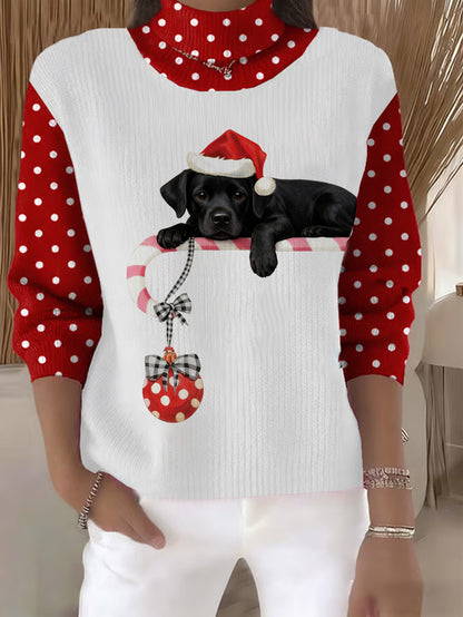 Pull à col roulé décontracté à imprimé chien mignon de Noël pour femmes