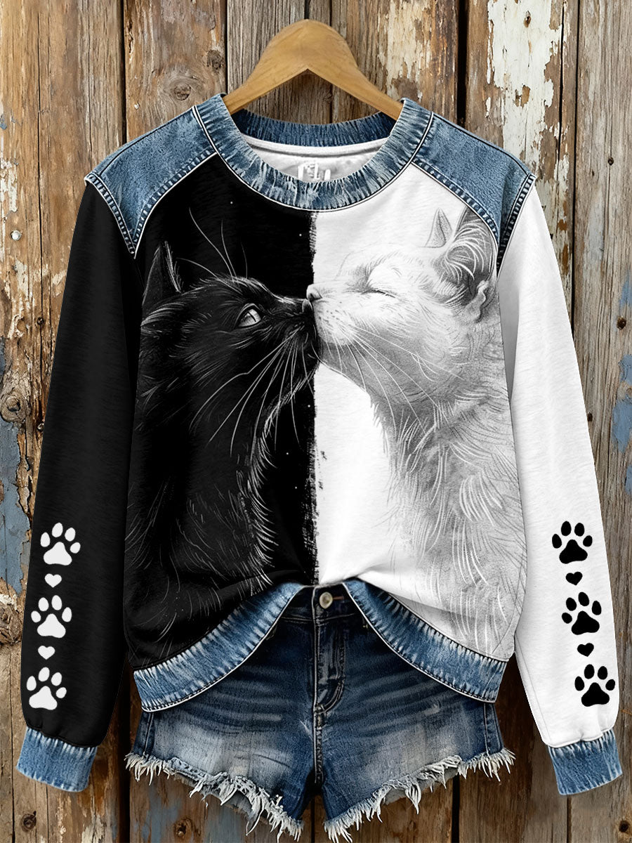 Sweatshirts Femme Chat Noir et Blanc