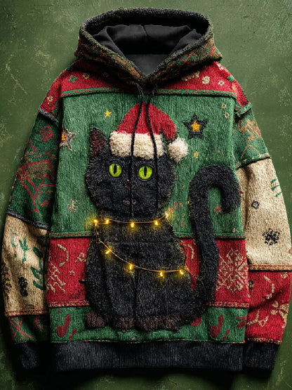 Sweat à capuche décontracté imprimé chat de Noël pour hommes