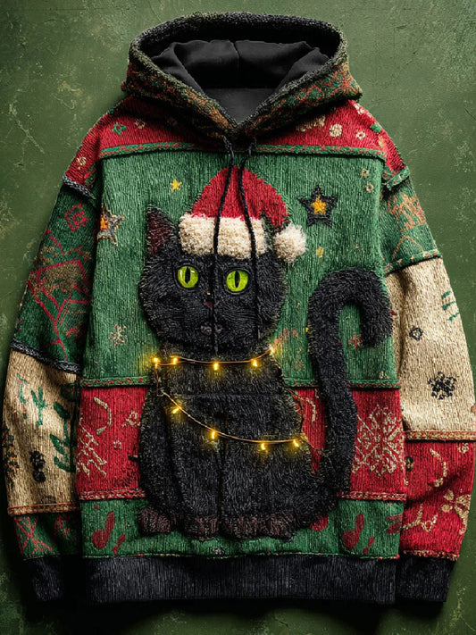 Sweat à capuche décontracté imprimé chat de Noël pour hommes