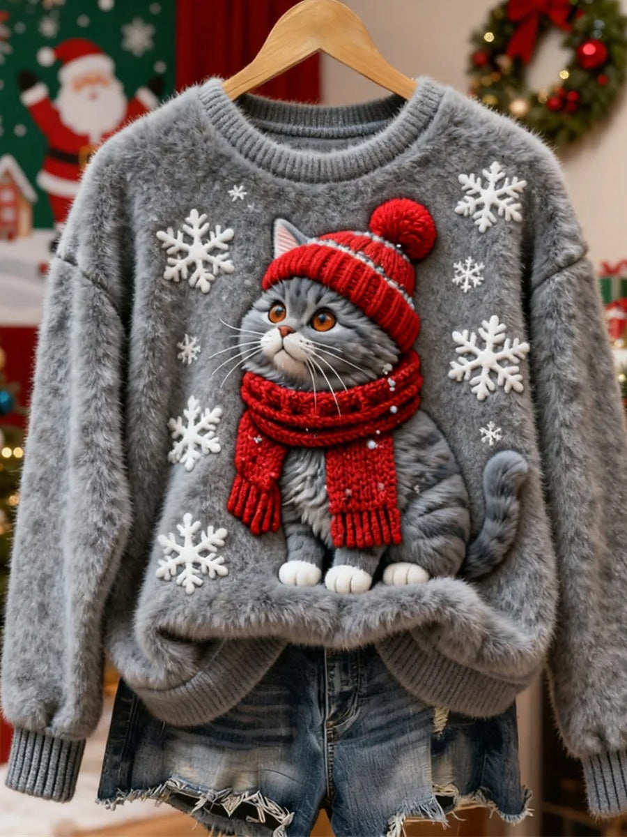 Haut en flanelle décontracté imprimé animal de Noël rétro pour femmes