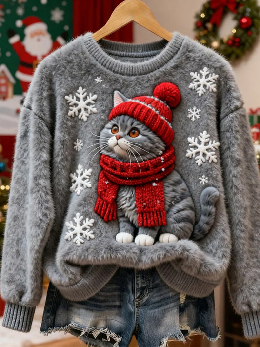 Haut en flanelle décontracté imprimé animal de Noël rétro pour femmes