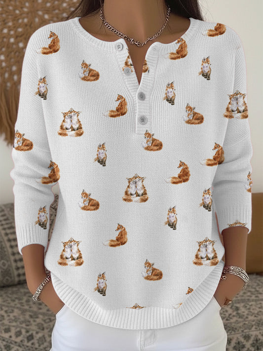 Chandail Henley Lovely Fox Print Femme