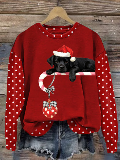 Sweat-shirt décontracté à imprimé chien mignon de Noël pour femmes