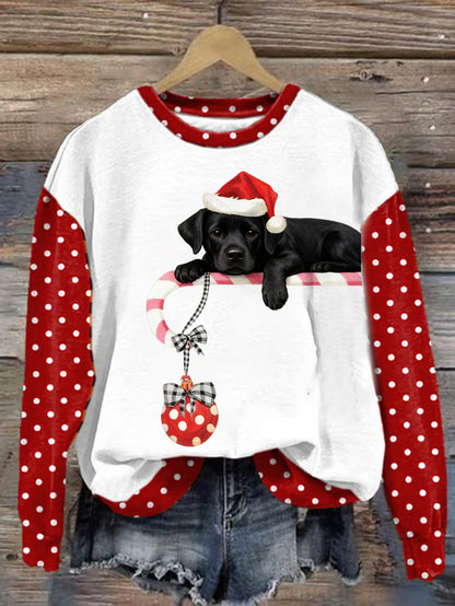Sweat-shirt décontracté à imprimé chien mignon de Noël pour femmes