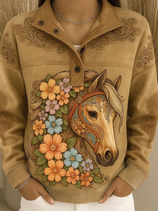 Sweatshirt Femme Western Style Art Imprimé