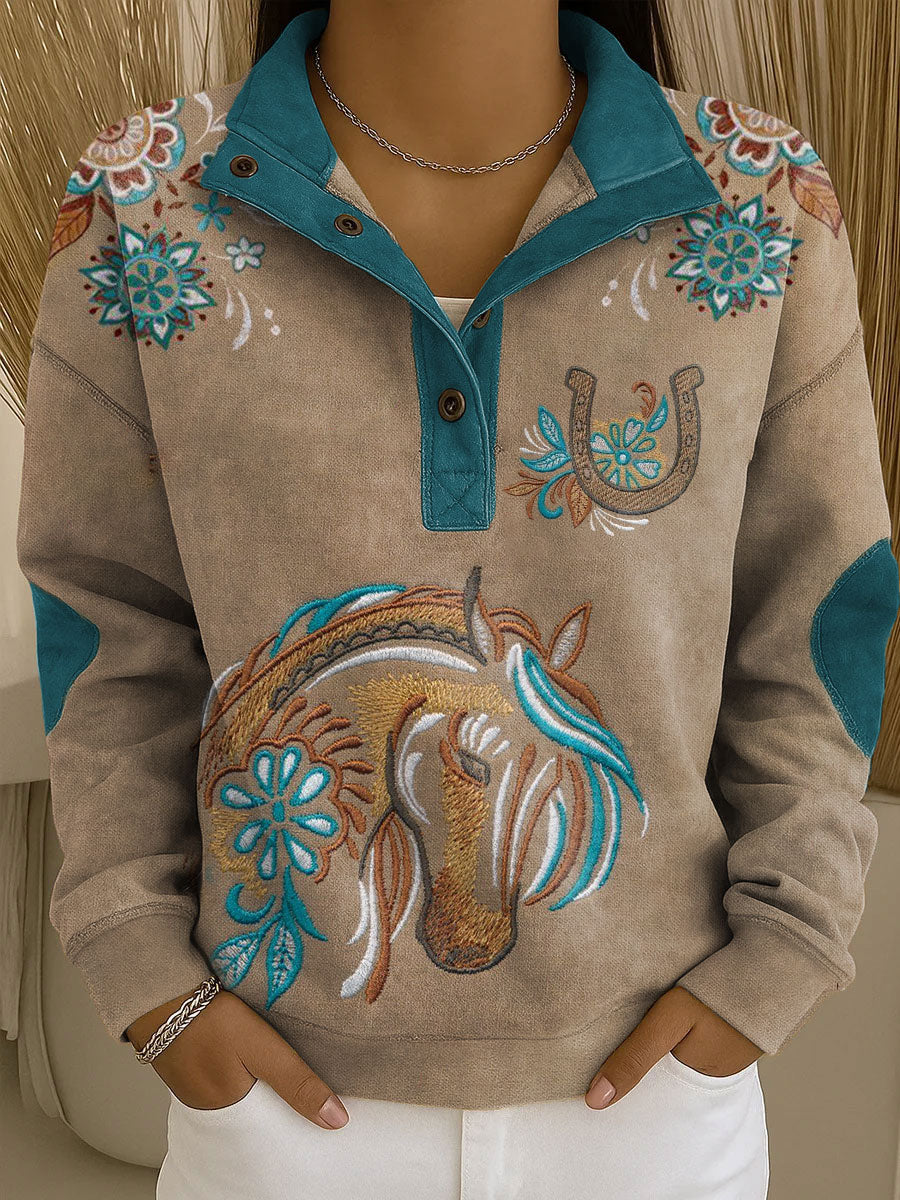 Sweatshirt Femme Western Style Art Imprimé