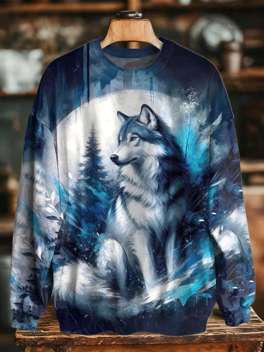 Forêt Loup Imprimer Casual Crewneck Sweatshirt