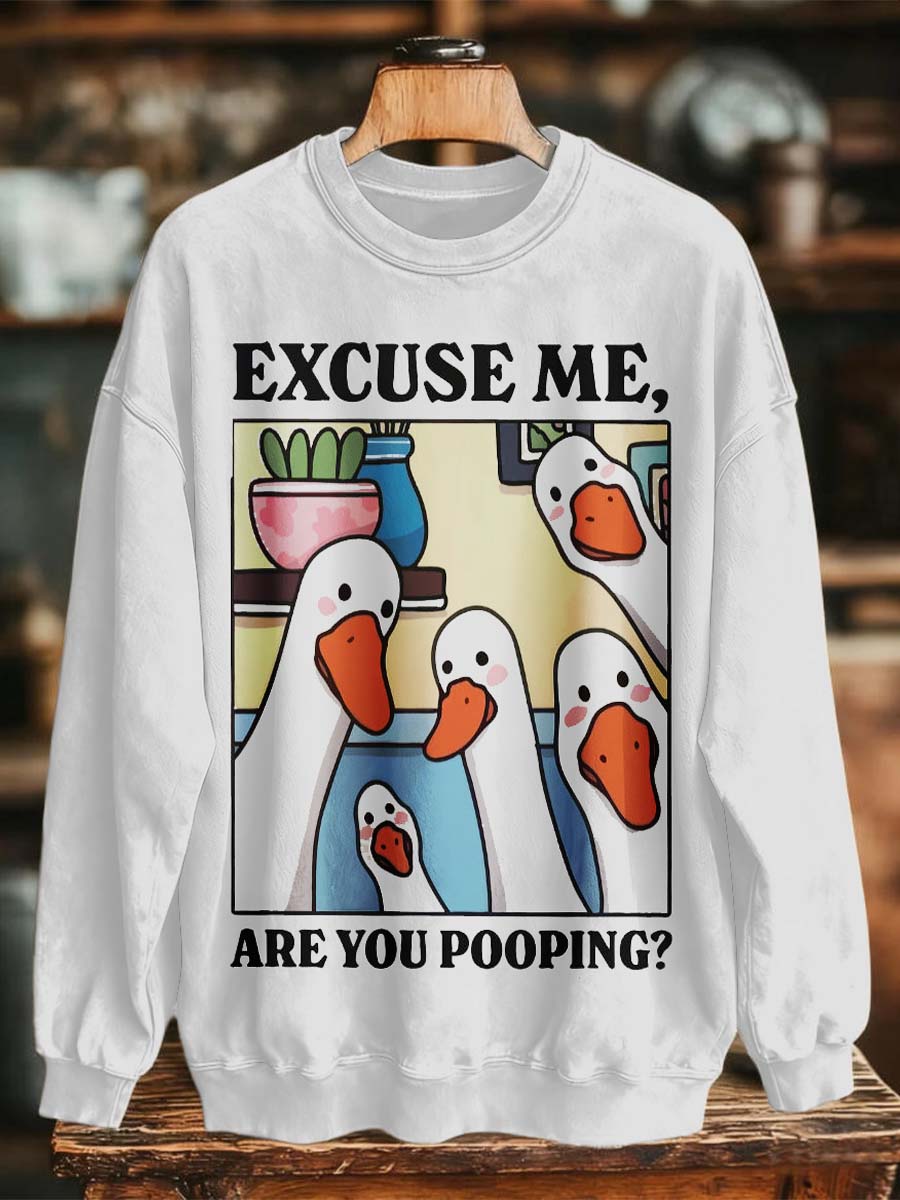 Drôle d'oie, tu fais caca? Sweat à col rond décontracté imprimé