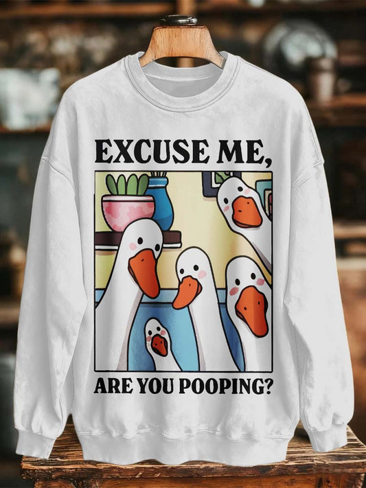 Drôle d'oie, tu fais caca? Sweat à col rond décontracté imprimé
