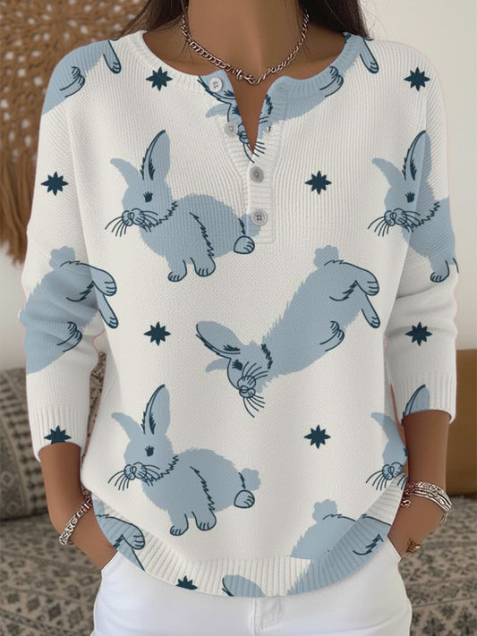 Chandail Henley Adorable Bunny Print Femme