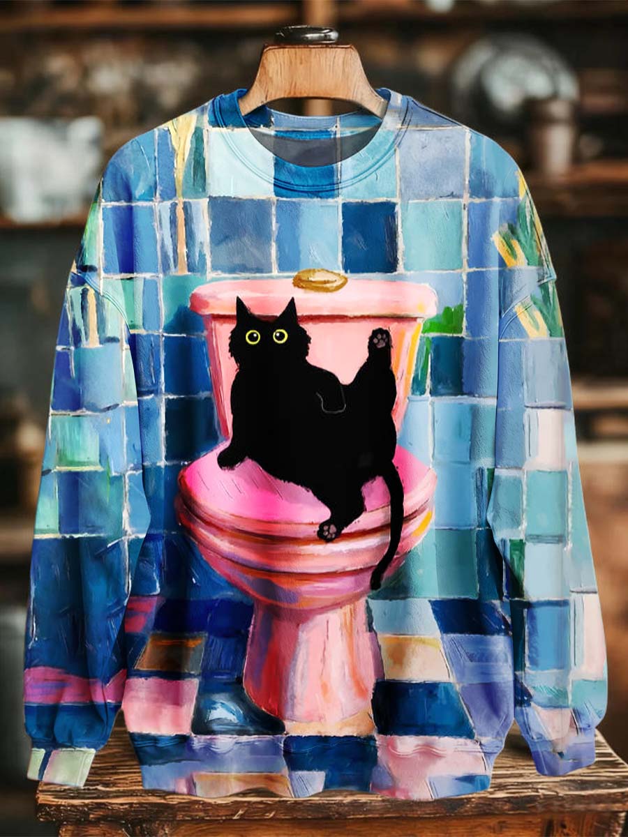 Drôle Résumé Toilette Chat Imprimer Casual Crewneck Sweatshirt