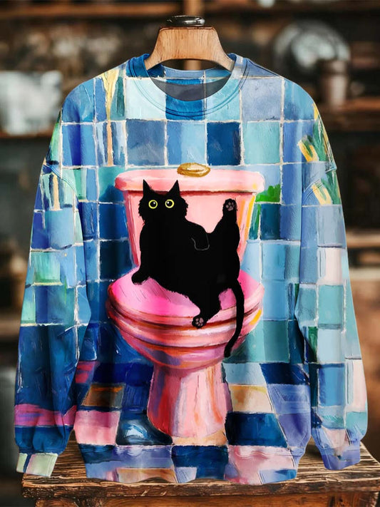 Drôle Résumé Toilette Chat Imprimer Casual Crewneck Sweatshirt