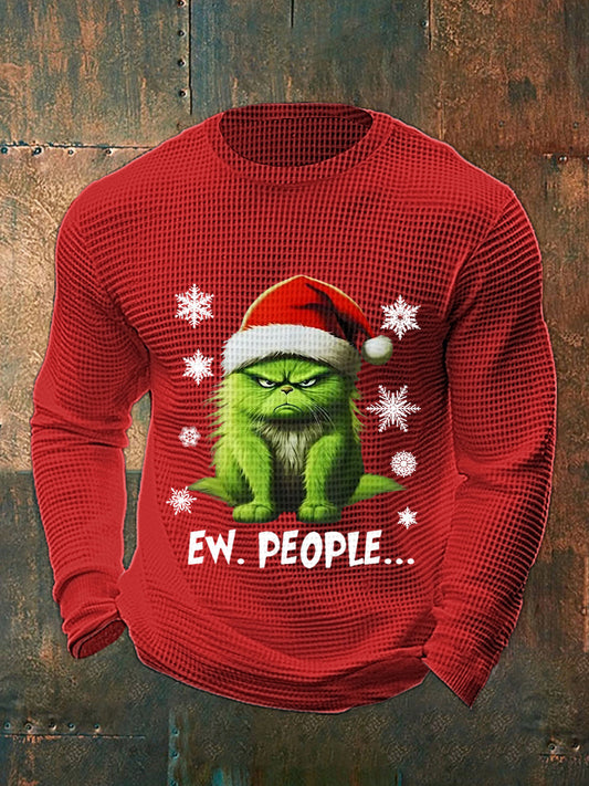 Funny Christmas Cat Ew People Casual Waffle Top à manches longues pour hommes