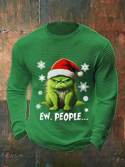 Funny Christmas Cat Ew People Casual Waffle Top à manches longues pour hommes