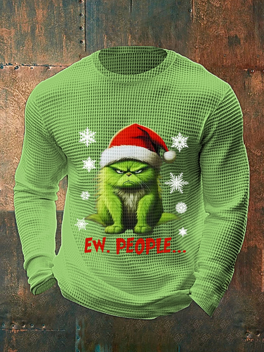 Funny Christmas Cat Ew People Casual Waffle Top à manches longues pour hommes