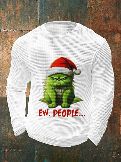 Funny Christmas Cat Ew People Casual Waffle Top à manches longues pour hommes