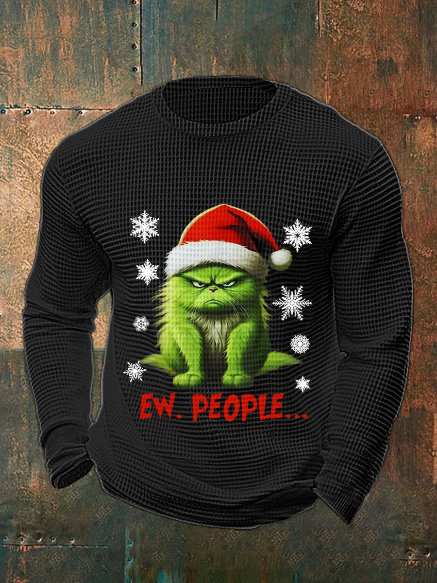 Funny Christmas Cat Ew People Casual Waffle Top à manches longues pour hommes