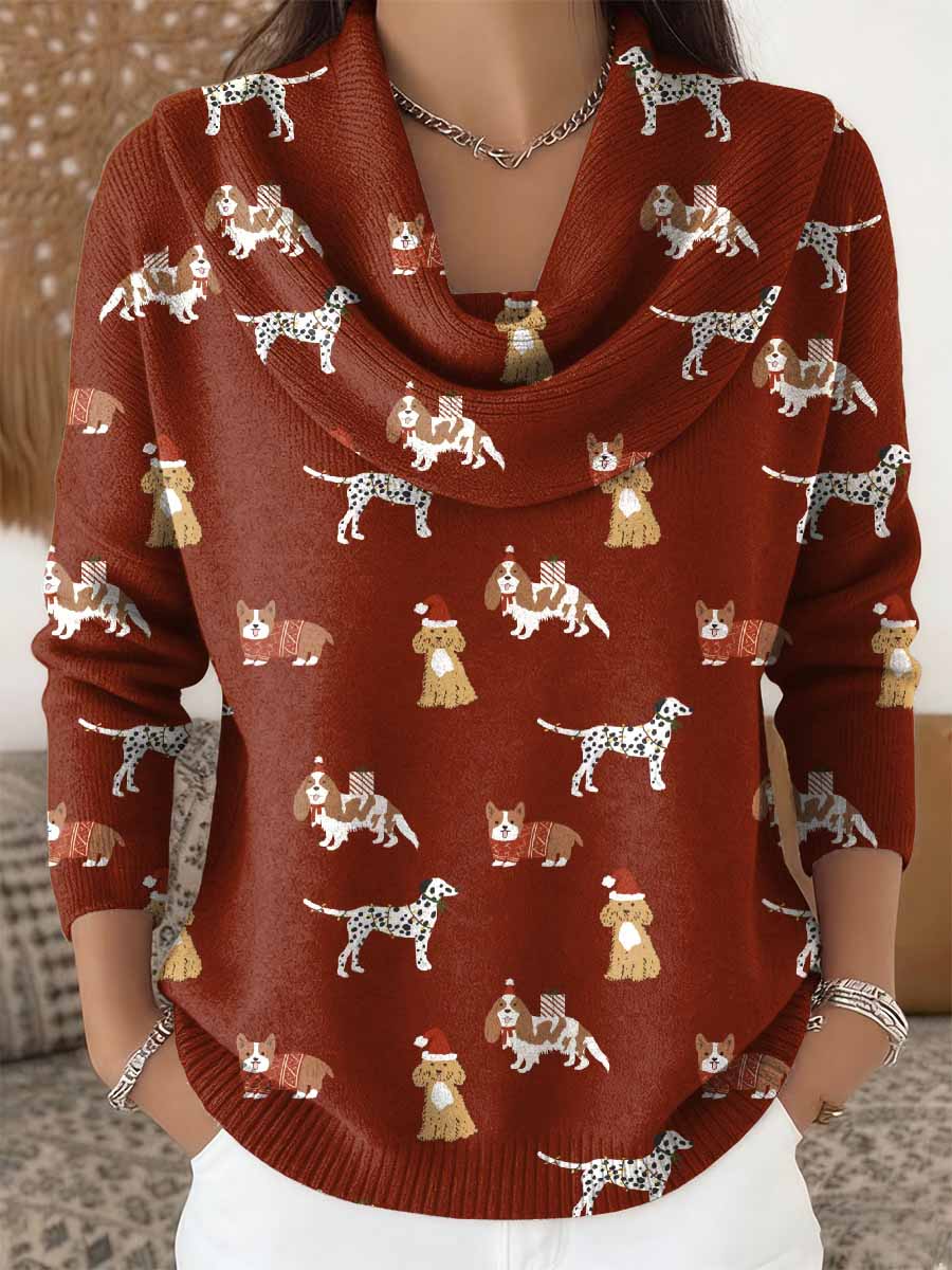 Pull à manches longues pour femmes rétro motif chien de Noël