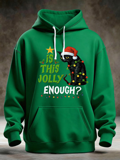 Le chat noir de Noël drôle d'hommes est ce assez Jolly? Sweat à capuche décontracté