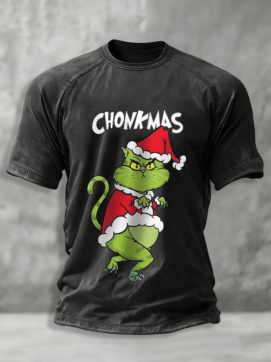 T-shirt décontracté imprimé chat Grinch Noël drôle pour hommes