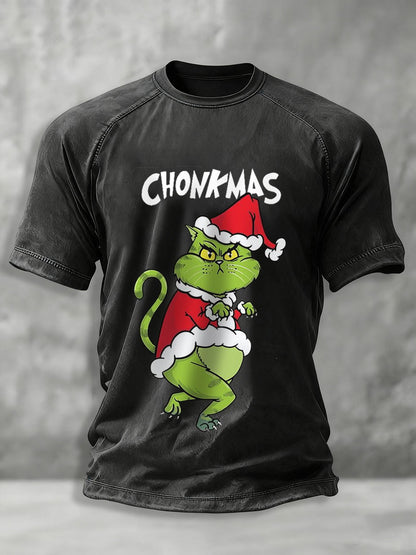 T-shirt décontracté imprimé chat Grinch Noël drôle pour hommes