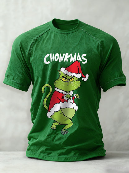 T-shirt décontracté imprimé chat Grinch Noël drôle pour hommes
