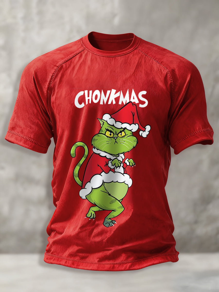 T-shirt décontracté imprimé chat Grinch Noël drôle pour hommes