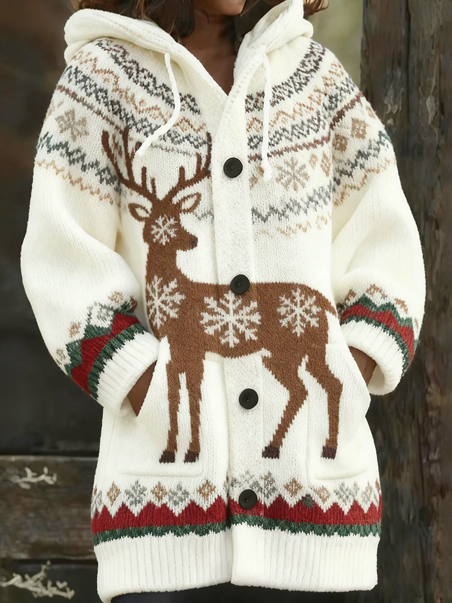 Les femmes de Noël rétro Art Print Casual Midi Cardigan à capuche